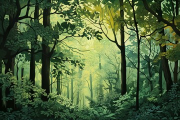 Forest Canopy Gradient Greens: Tranquil Woodland Shades Transition