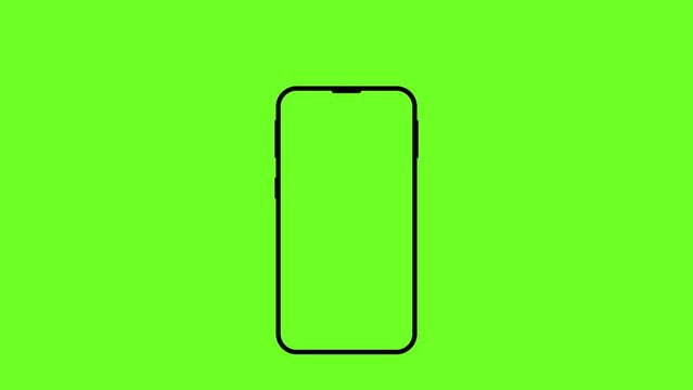 phone with green screen isolated on green chroma background animation with motion zoom effect 