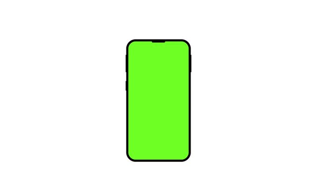 phone with green chroma screen isolated on white background animation with motion zoom effect 