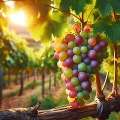 Ripe bunch of grapes growing on a grape bush