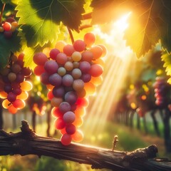 Ripe bunch of grapes growing on a grape bush