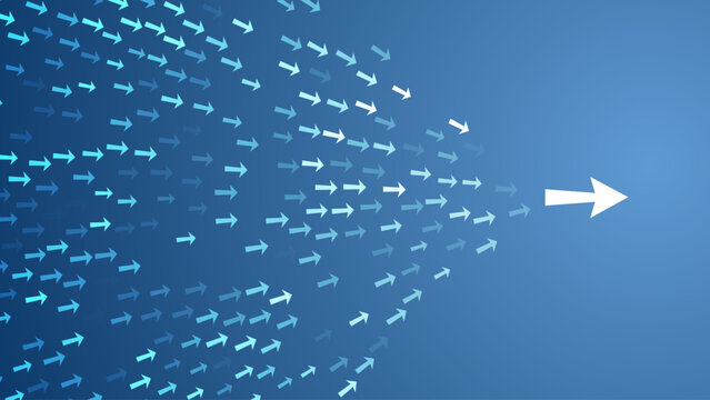 Lead Concept Vector. Follow the Leader. Leadership Arrows Blue Background. Small Arrows Following Big Leader Arrow. Determine Your Direction. Inspire Others by Your Example. Vector Illustration.