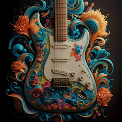 Vibrant Melodies: Artistic Guitar Bursting with Color