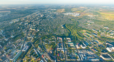 Orel, Russia. Panorama of the city center from the air morning time. Aerial view