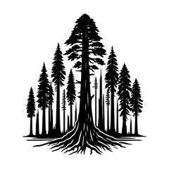 Crimson Giants: Professional Redwood Tree Vector Silhouette for Natural Landscape Designs.- Redwood Tree Illustration.