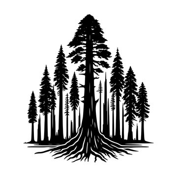 Crimson Giants: Professional Redwood Tree Vector Silhouette for Natural Landscape Designs.- Redwood Tree Illustration.