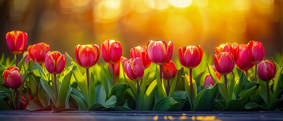 Vibrant tulip garden in full bloom: A breathtaking display of springs beauty