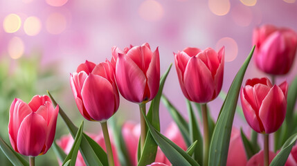 Fototapeta premium Vibrant Pink Tulips in Soft Focus, Dreamy Springtime Blossoms