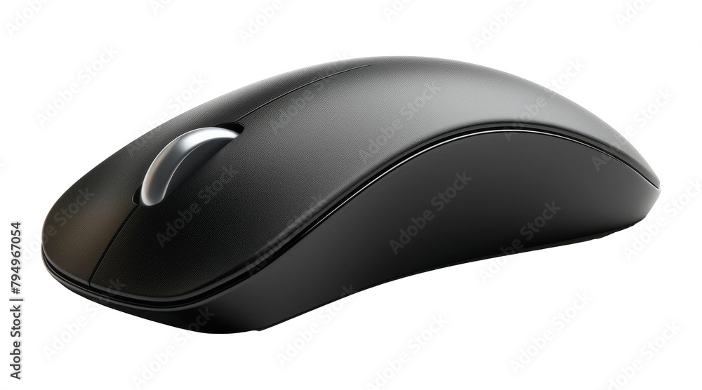 Poster sleek black wireless mouse for computers isolated on transparent background