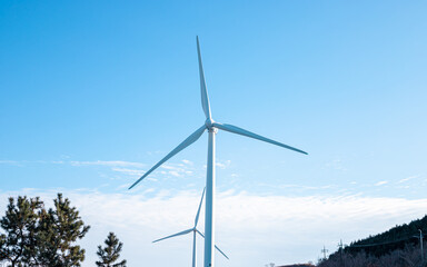 Fototapeta na wymiar wind turbine in the mountain, South Korea. 