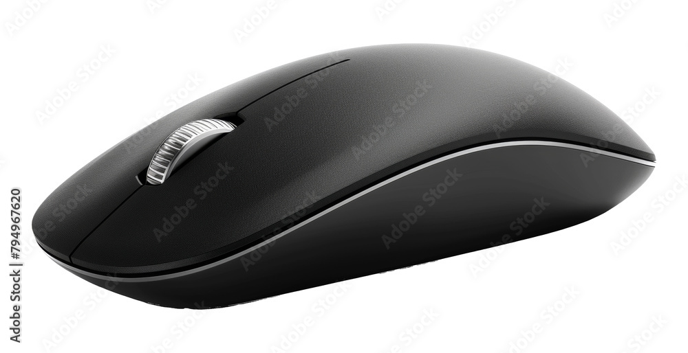 Poster sleek black wireless mouse for computers isolated on transparent background