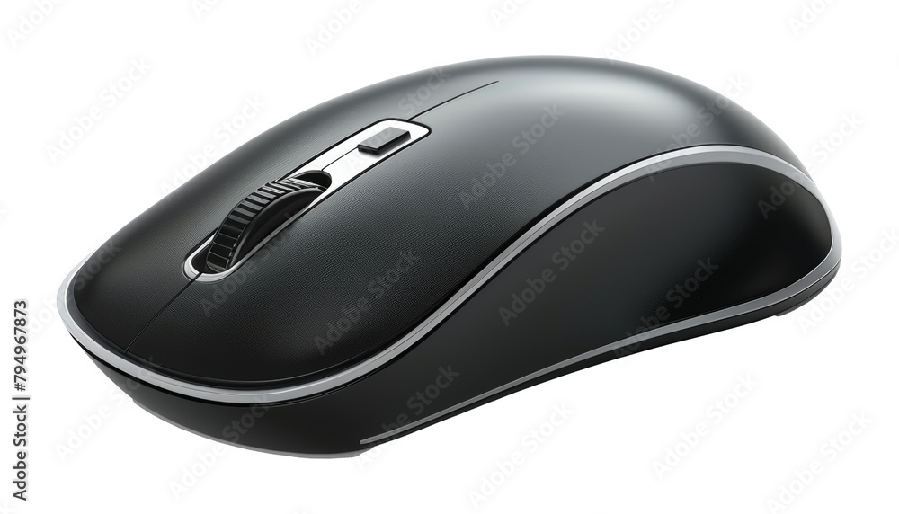Poster sleek black wireless mouse for computers isolated on transparent background