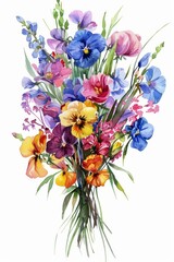 Watercolor vibrant bouquet of spring flowers, perfectly isolated on white --ar 2:3 Job ID: dc5eaa53-9b06-40fd-a54d-c1200310876c