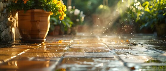 Deep clean terrace with highpressure washer to remove dirt from pavers. Concept Terrace Cleaning, High Pressure Washer, Paver Restoration, Deep Clean, Outdoor Maintenance