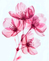 Close-up minimalist cherry blossom, X-ray, macro photography, Cross overlap, in white background