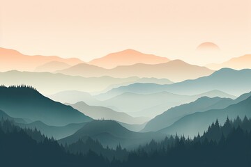 Fototapeta premium Misty Mountain Gradient Views: Muted Hillside Palette Perfection