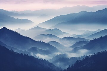 Misty Mountain Gradient Views: Tranquil Highland Shades Serenity