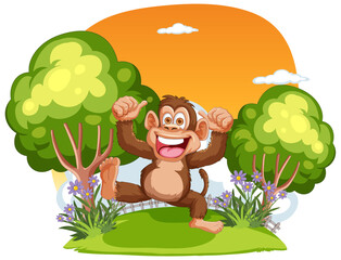 Happy monkey with open arms in a sunny park