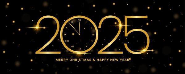 New Year and Christmas 2025 banner with countdown clock to New Year 2025. Can use for, landing page, template, ui, web, mobile app, poster, banner, flyer, background