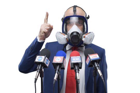 Politician wearing a respirator while giving his speech to the media