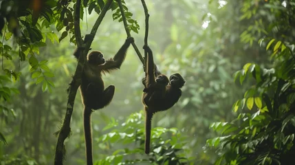 Foto op Canvas Arboreal Acrobatics: Gibbons in the Rainforest Canopy © William