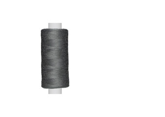 grey spool of sewing thread isolated on white background - obrazy, fototapety, plakaty