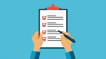 Hands Completing Checklist on Clipboard Illustration