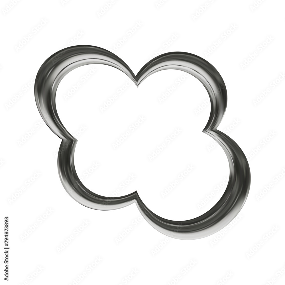 Poster 3d cloud with chrome effect in y2k style isolated on white background. vector illustration for retro