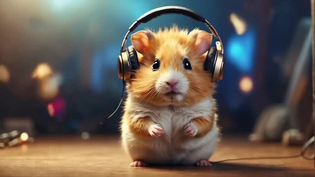 cute hamster wearing headphones cartoon
