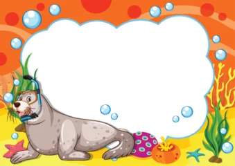 Tapeten Kinder Cartoon seal with bubbles and colorful underwater scene.