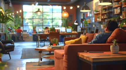 Modern co-working space bustling with freelancers and entrepreneurs, collaborative and stylish environment - (2)