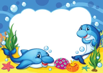 Tapeten Kinder Colorful illustration of dolphins playing underwater.