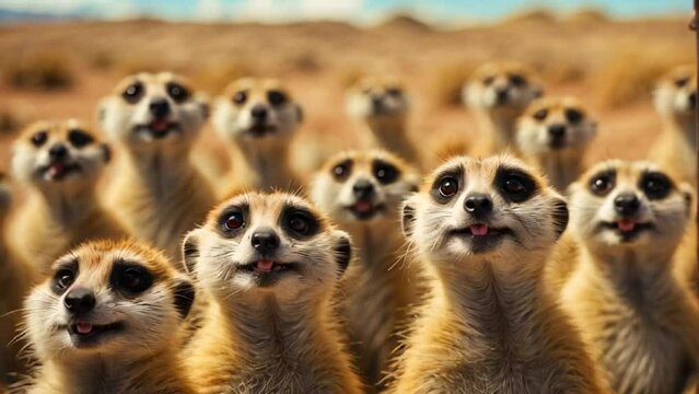 groups of cute meerkats in nature