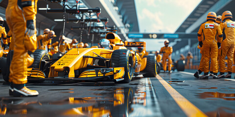 High speed racing formula one racing car competition finish line on the track championship, Fast-paced, competitive, high-octane, motorsport championship, driving skills, racetrack - obrazy, fototapety, plakaty
