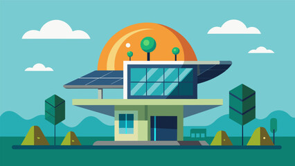 Naklejka premium A hightech futuristic home with a large rotating solar panel on its roof constantly adjusting to face the sun.