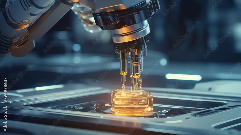 Aufkleber a robotic arm precisely places a microscopic sample onto a slide, preparing it for further analysis.