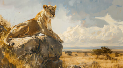 Savanna Sovereignty: Lioness on the Horizon