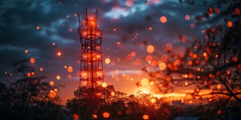 Playful 5G tower disguised as a giant swirled lollipop beaming connectivity signals  - obrazy, fototapety, plakaty