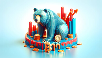3D Flat Icon: Bitcoin Bear Market Sentiment Reflected in Abstract Chart Wallpaper