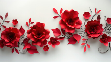 Red Paper Flowers on a White Wall