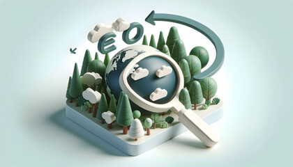 Discover Eco-Friendly Solutions with 3D Green Insight Icon and Magnifying Glass on Zero Waste Background - Isometric Scene