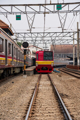 Fototapeta premium Old Japanese commuter train at Jakarta Kota station