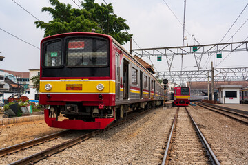 Fototapeta premium Old Japanese commuter train at Jakarta Kota station