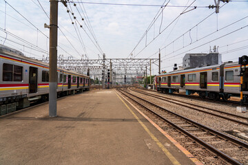 Old Japanese commuter train at Jakarta Kota station