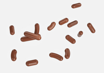 Chocolate Sprinkles For Cakes, Ice Cream And Desserts Falling On White Background 3D Illustration