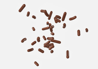 Chocolate Sprinkles For Cakes, Ice Cream And Desserts Falling On White Background 3D Illustration