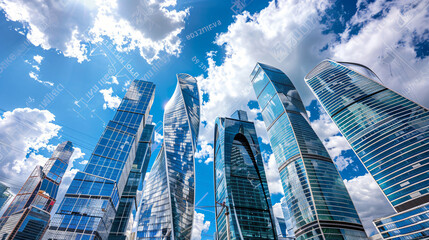 Modern glass skyscrapers against the blue sky 