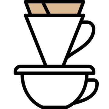 recommend clip art: drip coffee maker or pour over coffee and paper filter on cup filled outline icon