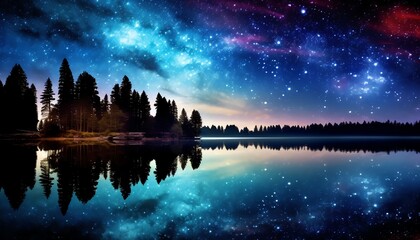 A moment of reflection by a serene lake, breaking the silence as the night sky reveals a vivid galaxy, symbolizing a spiritual awakening