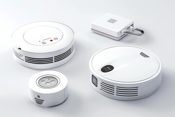 Realistic Image of smoke alarms and carbon monoxide detectors on a white background, Realistic. - obrazy, fototapety, plakaty